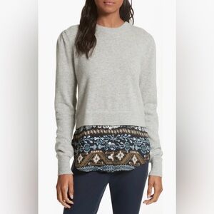 Veronica Beard Jenson Layered Silk Hem Cashmere Sweater Grey Size XS